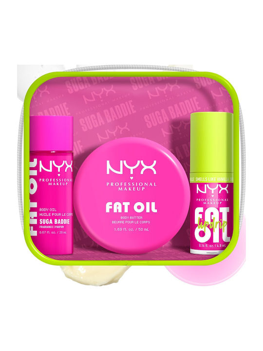 NYX Professional Makeup Fat Oil Lip & Body Travel Set for Moisturizing & Brightening Suga Baddie 4pcs
