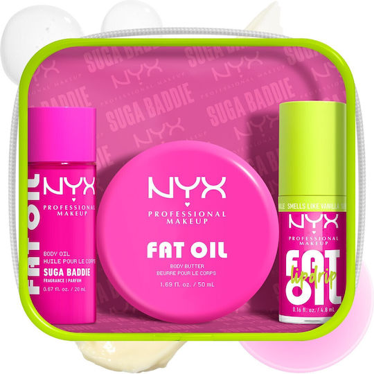 NYX Professional Makeup Fat Oil Lip & Body Туристически Комплект за Хидратация и Блясък Suga Baddie 4 бр