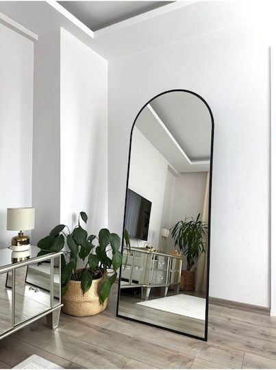 SteweHome Boden- oder Standspiegel Oval mit Schwarzem Metallischem Rahmen 180x70cm