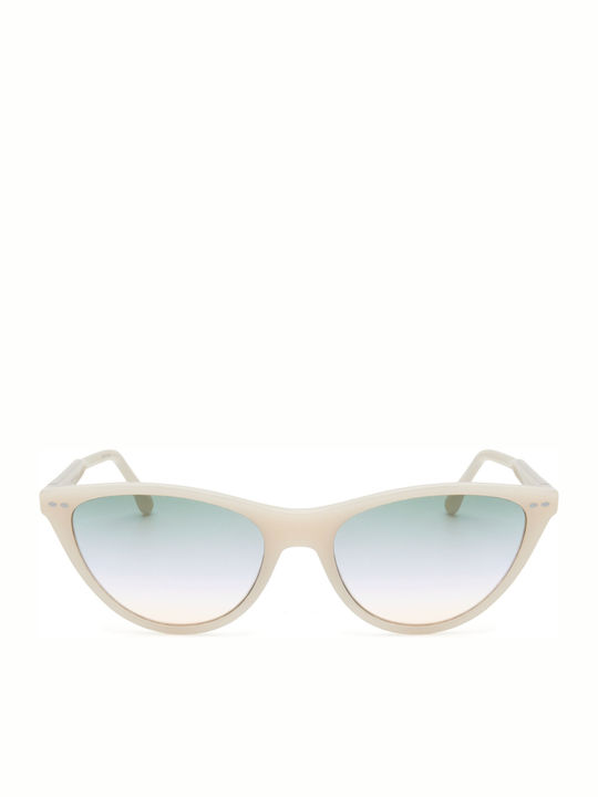 Unisex Sunglasses With Beige Frame And Green Lens