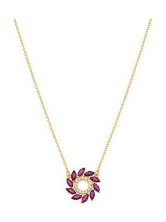 Halskette Rosette aus Gold 14K mit Zirkon Rote