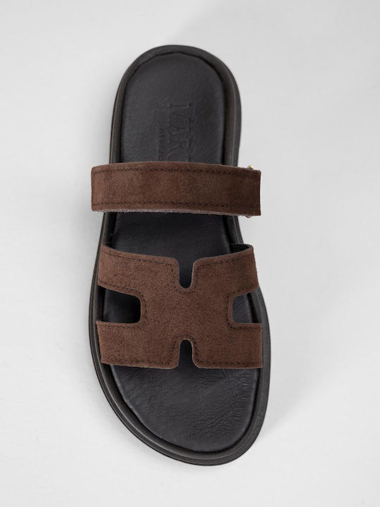 Leather Women's Flat Sandals Flatforms Brown
