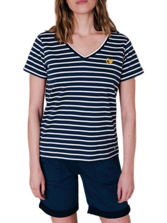 Women's Striped Blue T-shirt 67CB2TS802 Blue Dark