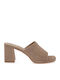 Suede Mules με Ψηλό Τακούνι σε Καφέ Χρώμα