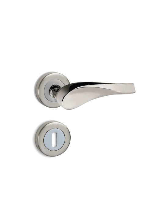 Conset Front Door Lever with Rosette Right C1435 with Mouthpiece Nickel C1425RUS05S04
