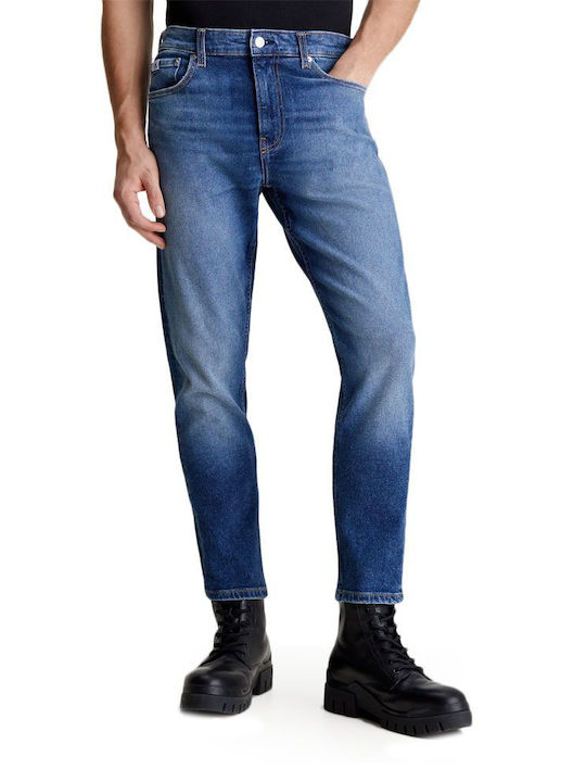 Men's Cropped Jeans Pants with Relaxed Fit Blue