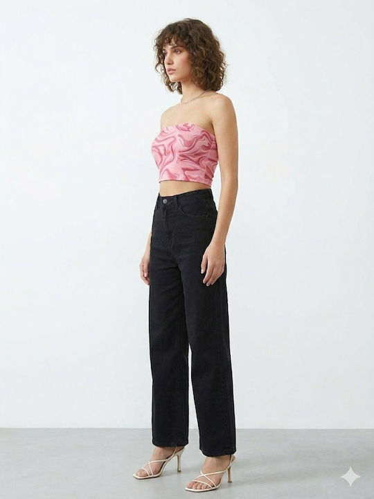 High Rise Women's Jean Pants in Wide Leg Style Black