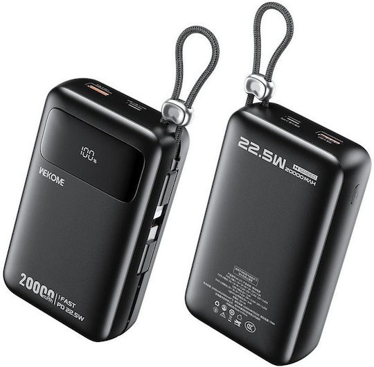 WK AS-170 Power Bank 20000mAh 22.5W with USB-A Port and USB-C Port Black