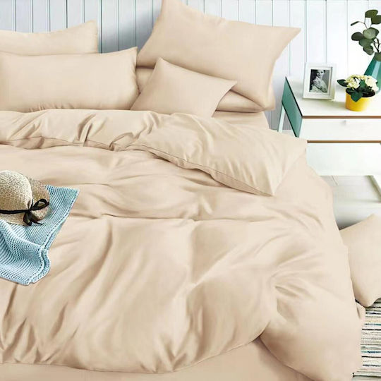 Σετ Παπλωματοθήκη Βαμβακερή 160x240cm Μονή με Μαξιλαροθήκη Εκρού