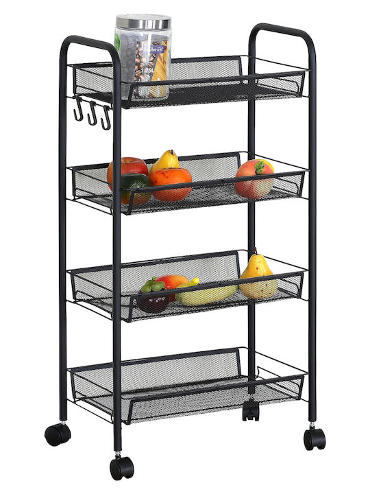 ArteLibre Carrello Kitchen Trolley Metallic 4 Tiers Black 43x26x84cm