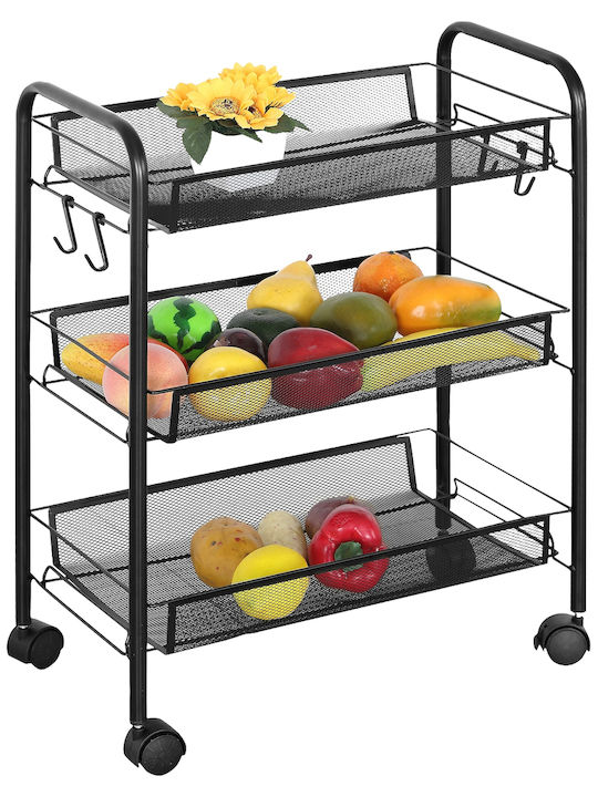 ArteLibre Carrello Kitchen Trolley Metallic 3 Tiers Black 44x26x63cm