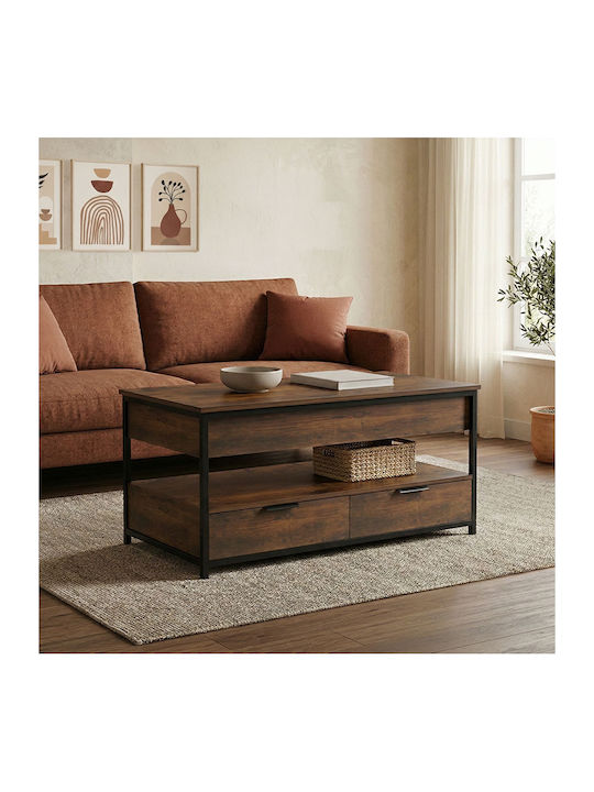Rectangular Central Coffee Table Lumio Wooden with Lifting Mechanism and Drawers Brown L100xW50xH48cm