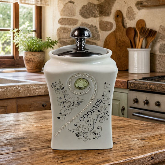 Borcane Pentru Biscuiți Ceramică Albă Flower Capac 12x21cm Galifas 7012018 Galifas