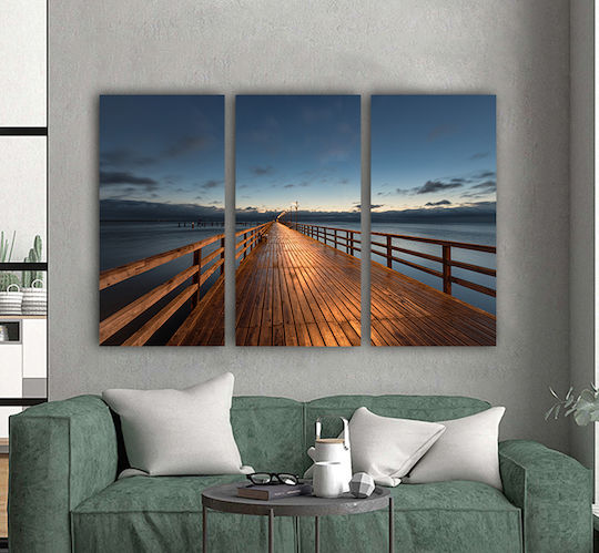Canvas Painting Pier At The Sea Threefold Triptych 60x40 Cm 3 Pieces 20x40cm