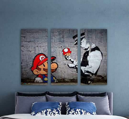 Panou Pânză Mario Ciuperci Banksy Triplu Triplu 60x40 Cm 3 Bucăți 20x40cm