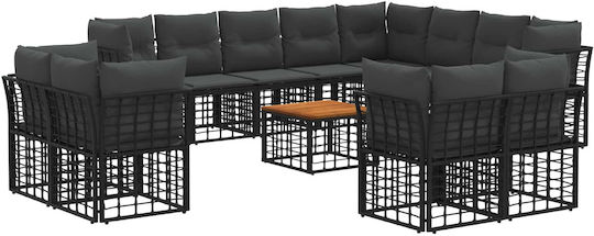 Set Cameră De Zi Exterior 13 Piese Negru Și Gri Închis Cu Perne