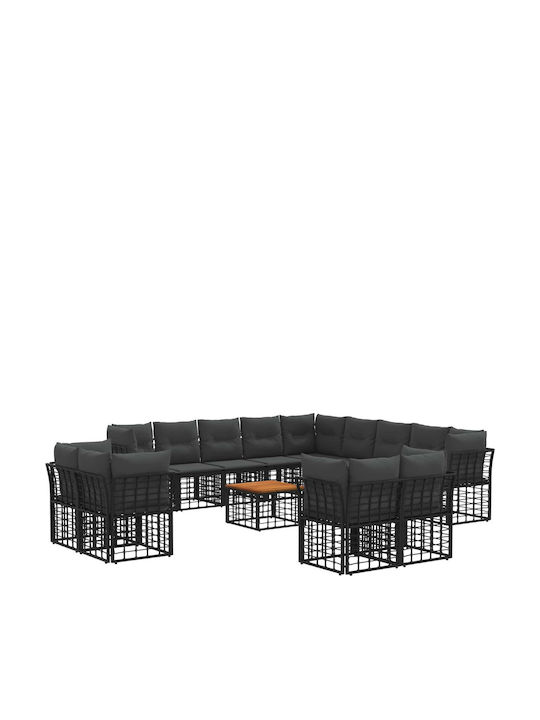 Garten- und Outdoor-Möbelsets 14 Stück Schwarz mit Kissen