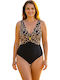 One Piece Swimsuit Animal Print Brown