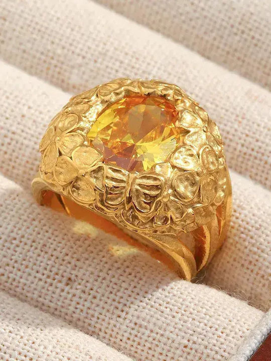 Women's Ring with Stones Made of Gold Plated Steel