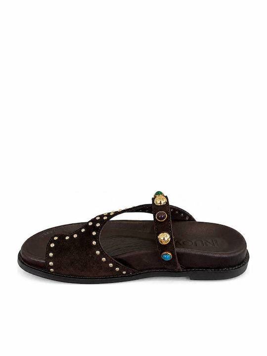 Inuovo Leder Flache Damen Sandalen Braun
