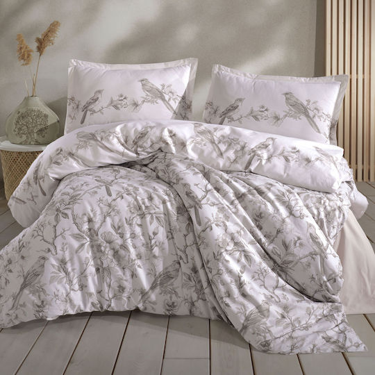 Clasy Home Cotton Duvet Cover Set 200x220cm Double with 2 Pillowcases and 1 Bed Sheet Beige