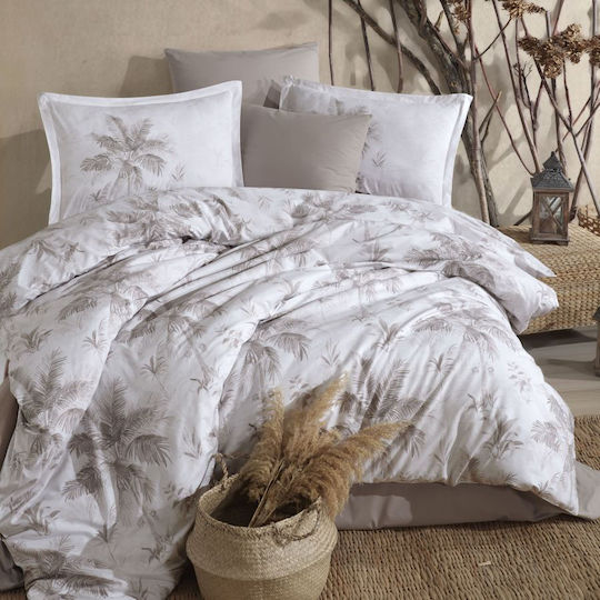 Clasy Home Set Duvet Cover Cotton 200x220cm Double with 2 Pillowcases and 1 Bed Sheet Beige