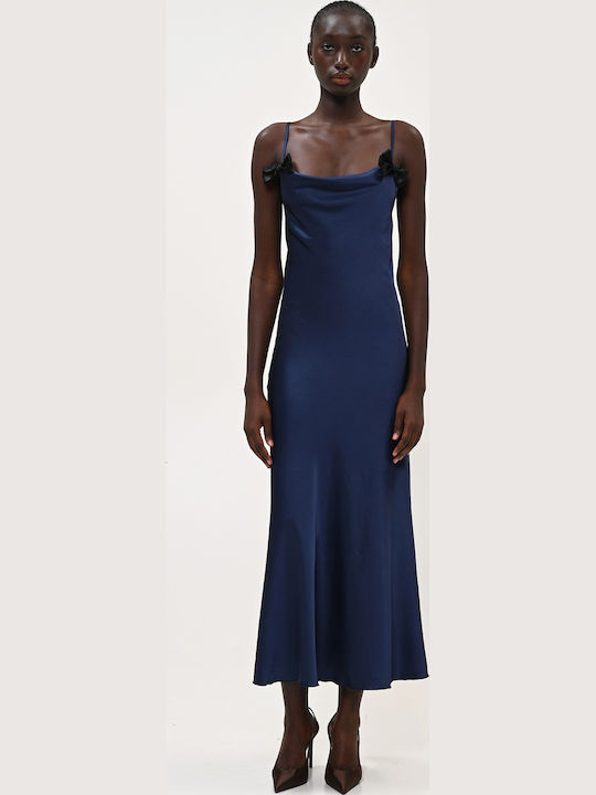 Midi Evening Dress Satin Blue Satin