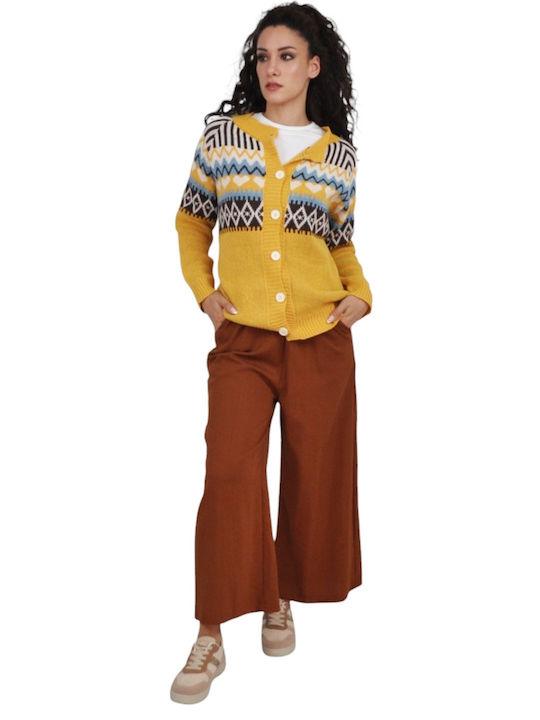 Damen Stoffhose mit Gummiband in Gerader Bein Stil Braun
