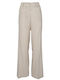 Pantaloni Dama Lin High Rise Evazați Cu Dungi Bej