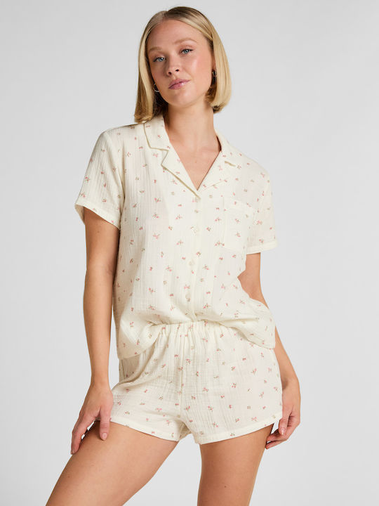 Hunkemöller Summer Cotton Women's Shorts Pajamas White Muslin