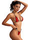 Set Bikini String Schwarz Rot