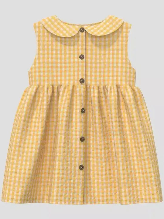 Girls Checked Yellow-White Dress