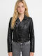 Crop Leder Damenjacke für Winter Schwarz