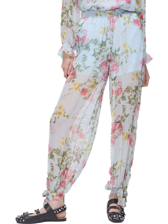 Γυναικείο Υφασμάτινο Παντελόνι Floral Γαλάζιο