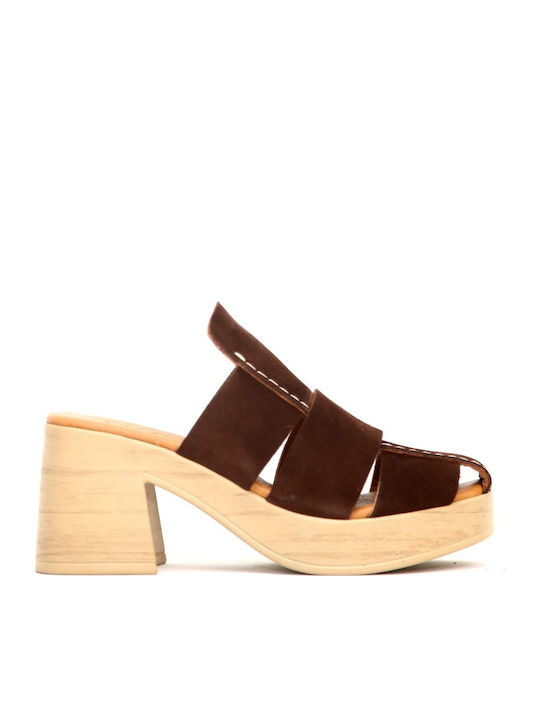 Mago Shoes Δερμάτινα Πέδιλα Καφέ