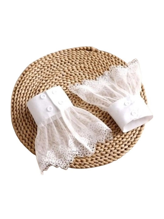 Set 2 Detachable Lace Cuffs Buttons White