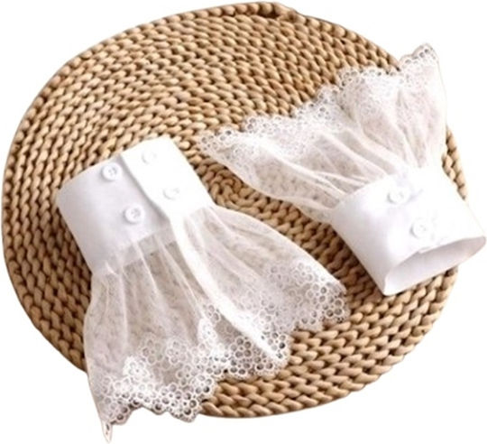 Set 2 Manșete Detasabile Cu Dantelă Butoni Albe