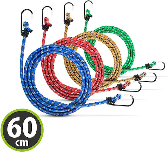 Set Elastic Straps Metal Hooks 4x60 Cm 6 Mm Luggage Fastening 6 Kg Multicolor