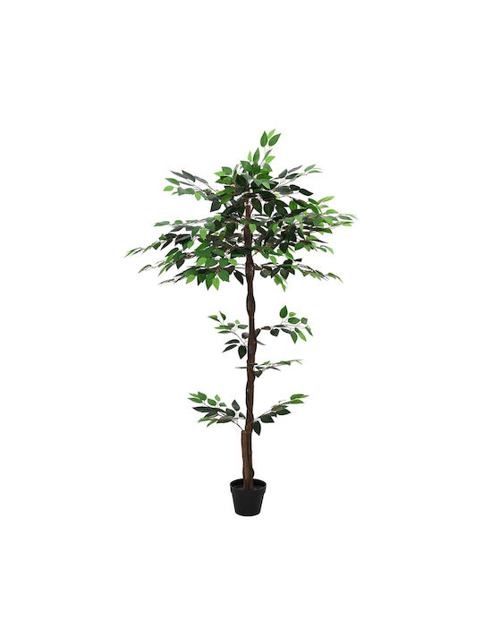 Vidaxl Artificial Ficus Lyrata Green Plant 85 X 18 X 160 Cm Fabric Wood