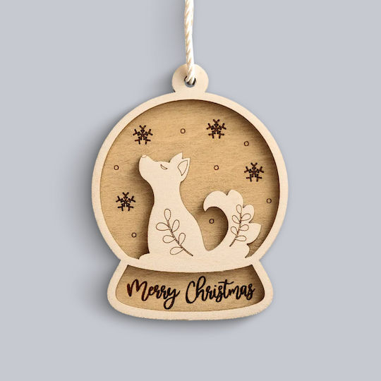 Wooden Ornament Merry Christmas Tiger Blue