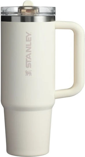 Stanley Protour Flip Handled Tumbler Θερμός Πλαστικό 890ml Cream με Καλαμάκι και Λαβή