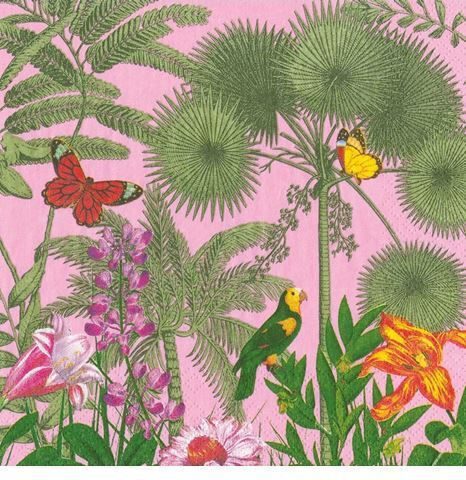 Caspari Party Napkins Dinner Paradise Garden Pink 19x19cm 20 Pieces