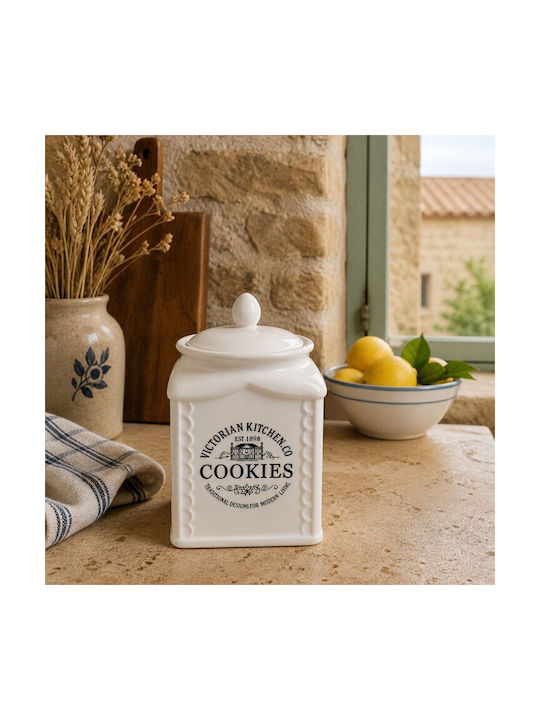 Ceramic White Biscuit Jar Country White Storage Jar with Lid 10x17cm Galifas 7127475 Galifas