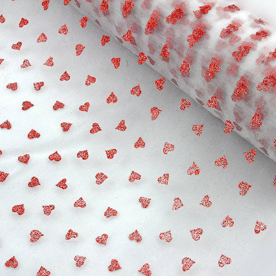 Țesătură Organza Inimă Strass 50cm 75cm X 5m T778