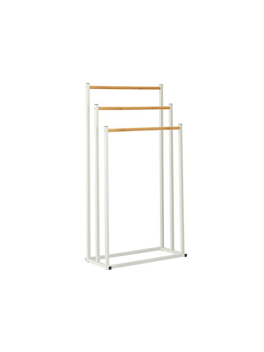 Floor Standing Bathroom Hanger 3 Positions Metallic Bamboo 45x23x85cm White Natural Mrshome Df-0030000