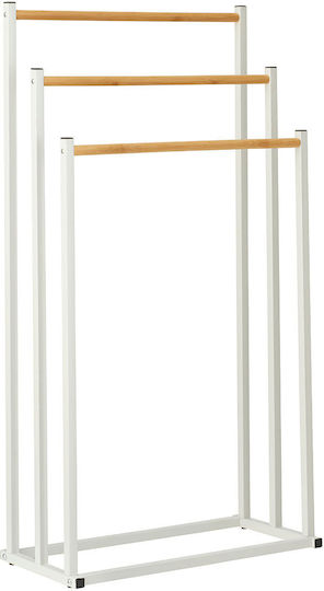 Подова Закачалка 3 Места Метална Бамбук 45x23x85cm Бяло Натурал Mrshome Df-0030000