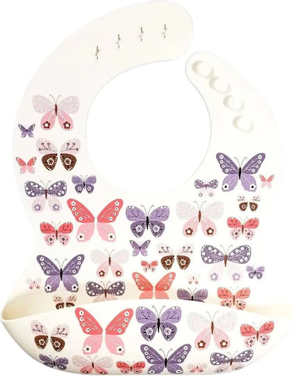 Queen Mother Pink-purple Butterflies Waterproof Silicone Bib Pink-purple