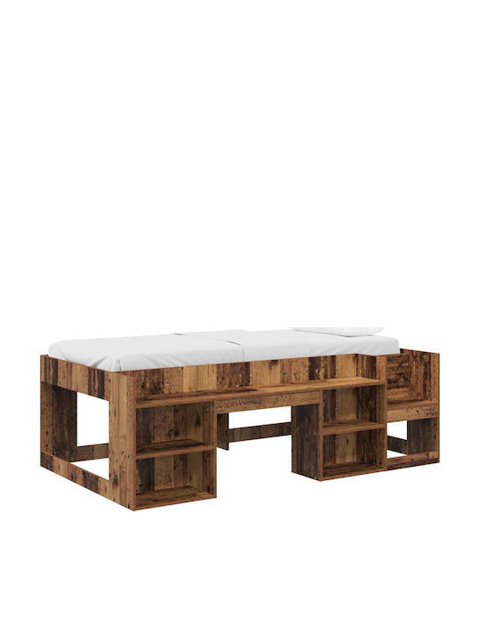 Kids Bed Loft Single with Storage Space Brown f...
