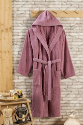 Women's Bathrobe with Hood in Pink Color