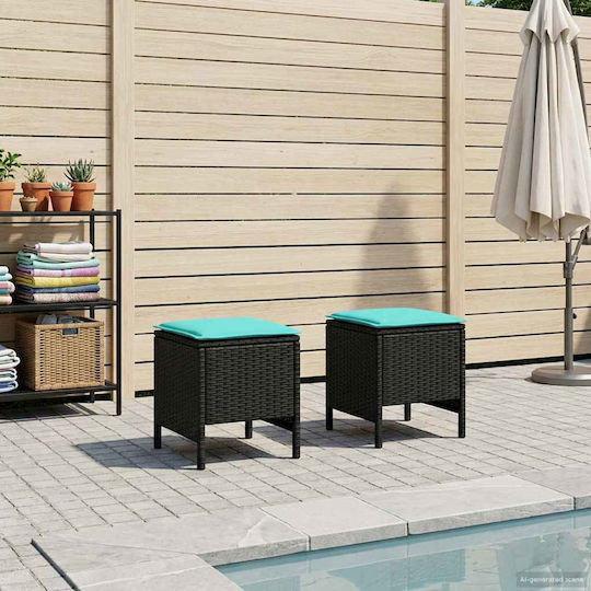 Plastic Garden Stool Cube Outdoor Black 2 Pieces 38x38x45cm
